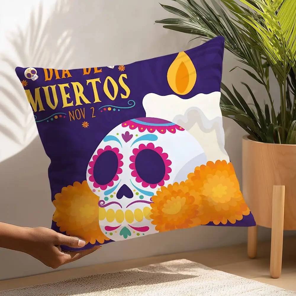Dia De Los Muertos Festival Pillow Case Plush Fabric Soft Pillowcase Double Sided Print Cushion Cover Household Gifts