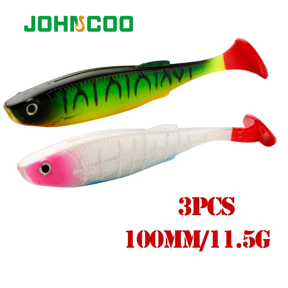 JOHNCOO 3 stücke Neue Ankunft 100mm 11,5g Künstliche Weiche Lockt Köder Angeln Locken Leurre Shad Swimbait T Schwanz wobbler