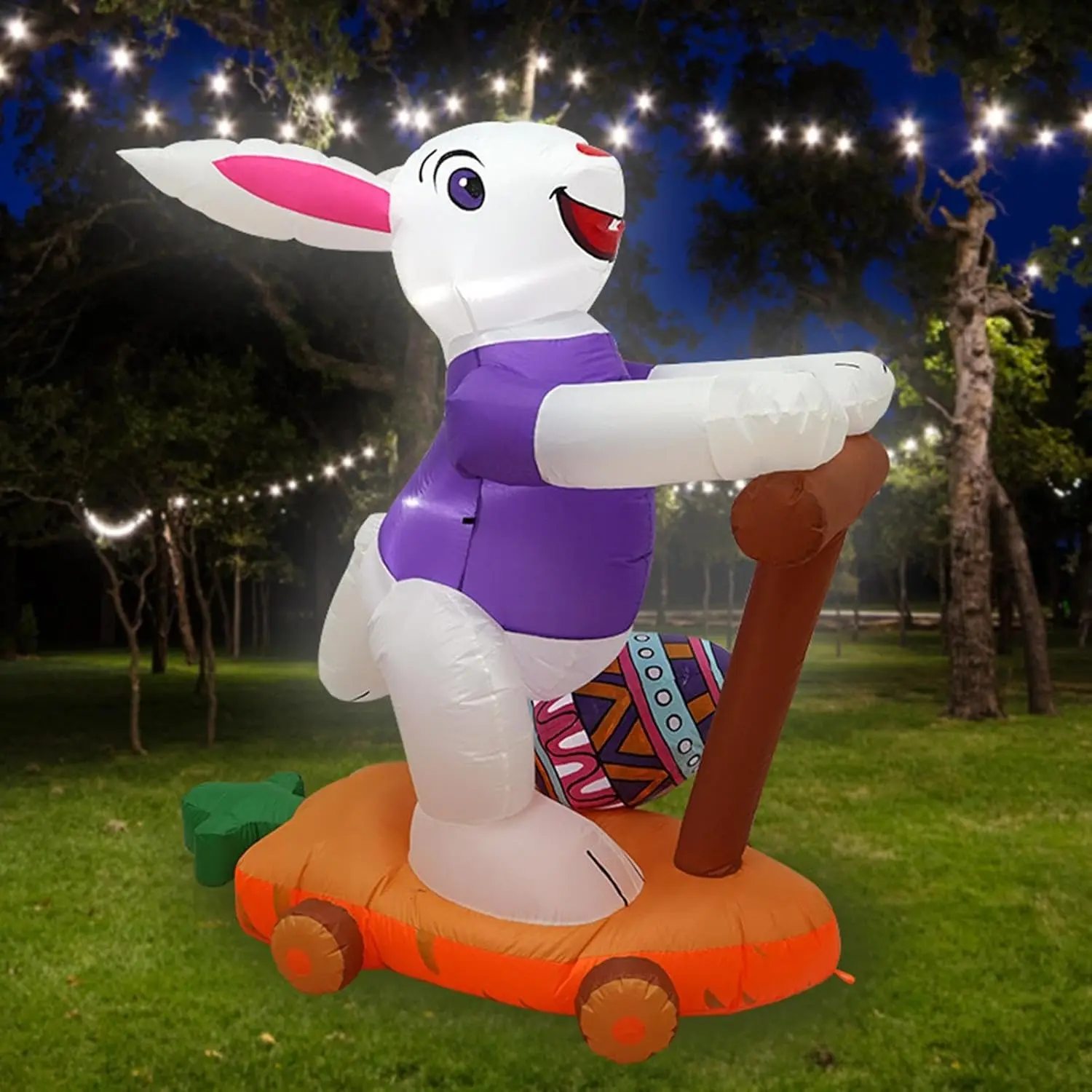 Inflatable Outdoor Easter Decoration Easter Bunny Riding a skateboard LED Lights Blow Up Yard Decoration for Lawn Holiday Party