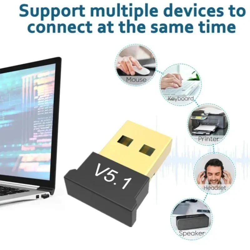 Bluetooth 5.1 USB-adapter voor pc-laptop - Zenderontvanger Bluetooth Dongle Draagbare draadloze MINI USB Bluetooth 5.1-adapter