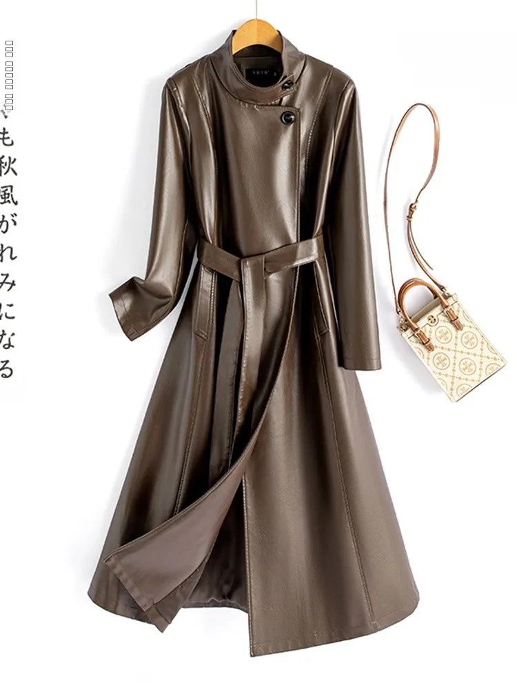 Nuovo Cappotto Lungo in Pelle di Pecora per Donna, Slim Fit Sopra il Ginocchio, Versione Coreana alla Moda, Giacca Antivento Autunno Inverno