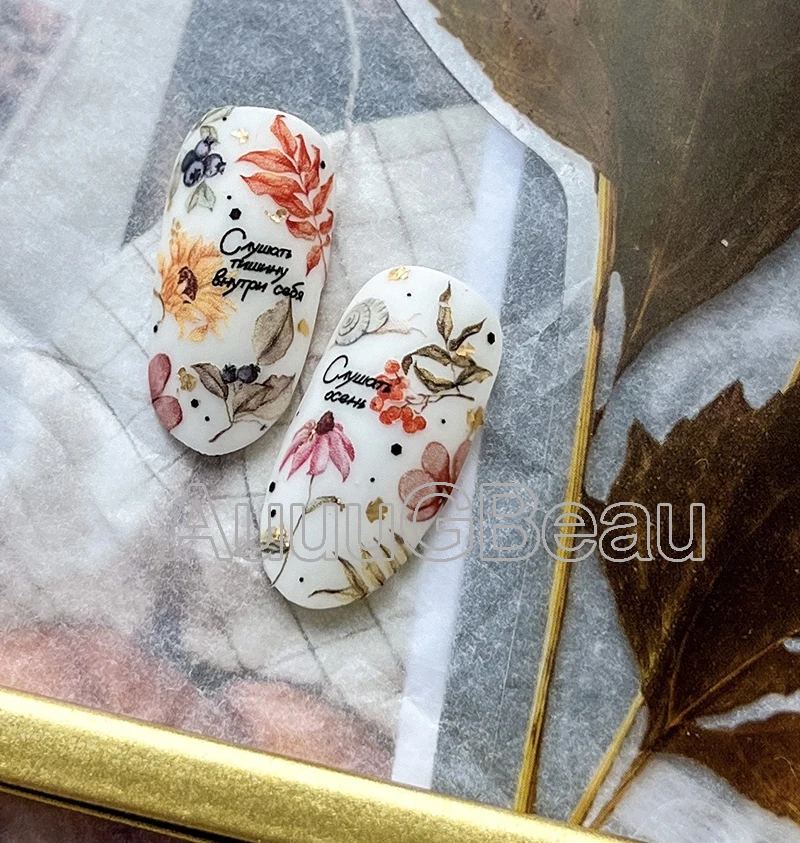 Nail Art 3d Decals Autumn Pumpkin Roses Sunflowers Letters Adhesive Sliders Nail Stickers For Nail Tips Decoration