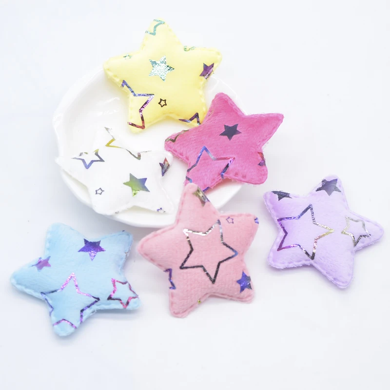 24Pcs 48mm Short Plush Bronzing Pattern Star Appliques for Clothes Hat Sewing Patches DIY Headwear Hair Clips Bow Accessories