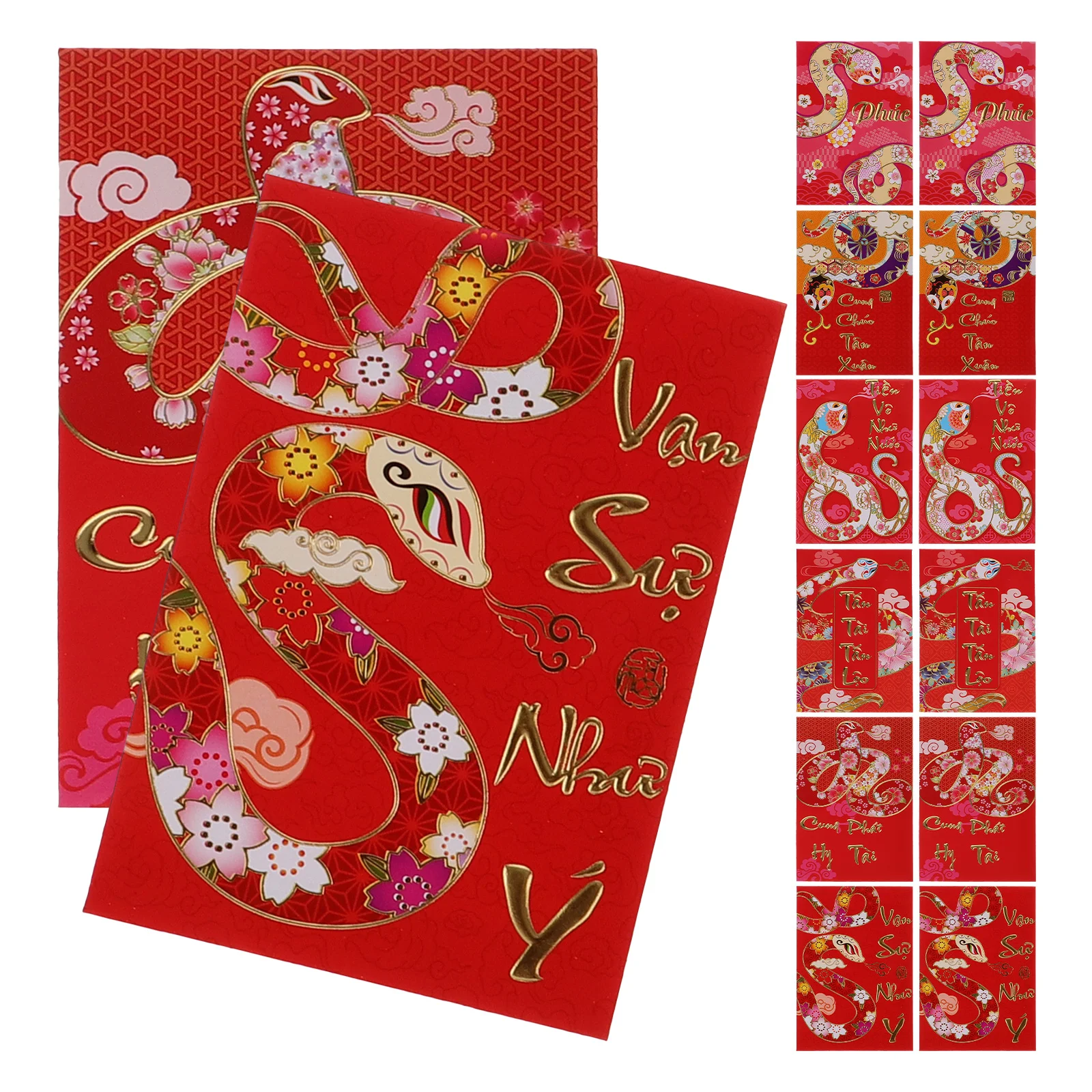 Vietnamese Lucky Money Envelopes 2025 Year of The Snake Spring Festival Red Chinese Lanterns New Paper Bags Zodiac Good