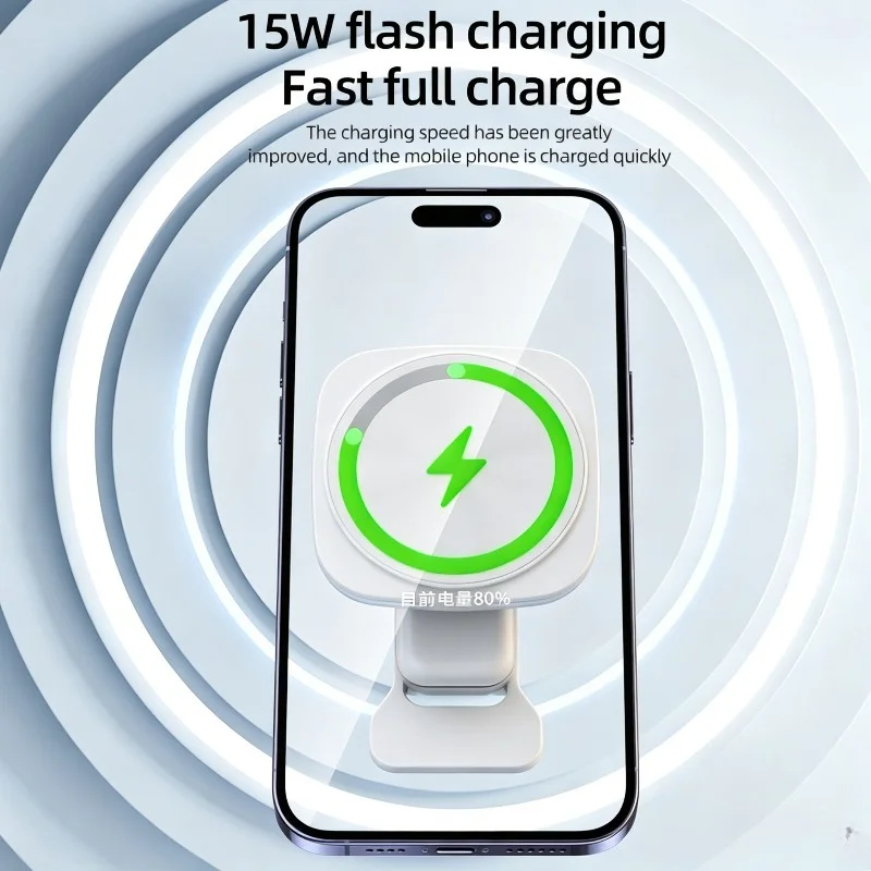 15W Magnetic Car Wireless Charger With LED Air Vent Clip Phone Holder For Magsafe iPhone 17 16 15 14 13 12 Pro Max Fast Charging view 3