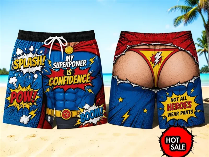 Swim Trunk Quick Dry - Shorts de Praia Engraçados com Estampa