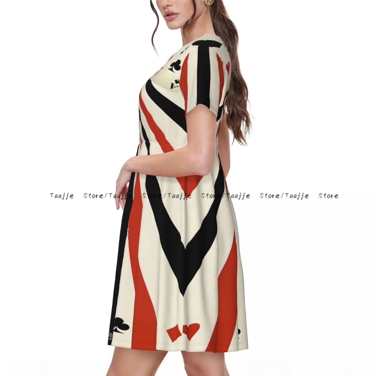 فستان نسائي الآس من الماس أوراق اللعب قلوب البستوني نوادي الصيف أنيقة س الرقبة قصيرة الأكمام الإناث فستان طويل فضفاض غير رسمي #2