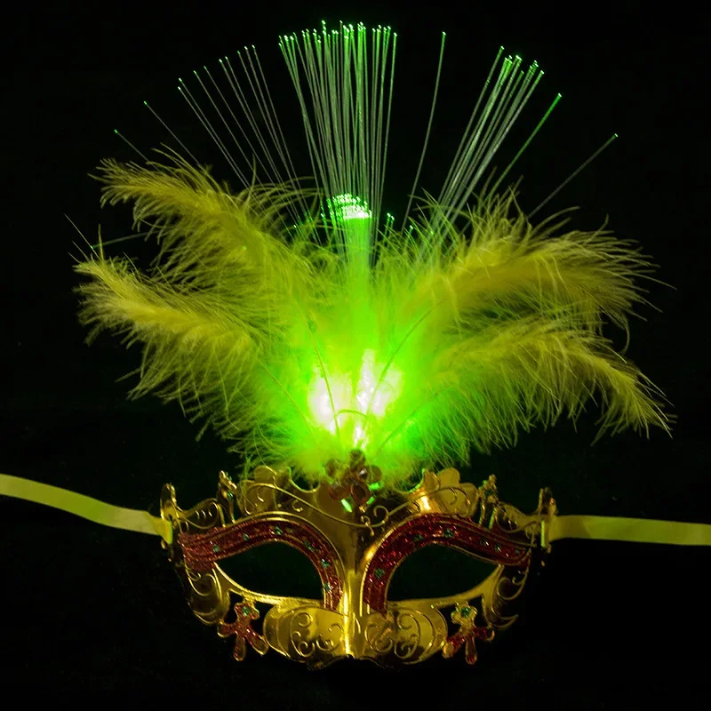 

20pcs Festive Women Girls Cosplay Masquerade Feather Eye Mask Mardi Gras Glow In The Dark Dance Party LED