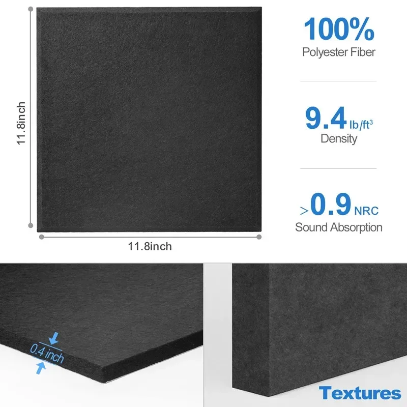 12pcs 30x30x0.9cm Self-Adhesive Acoustic Panels Square Sound Proof Panels Noise Insulation Wall Stickers Foam For Home Studio