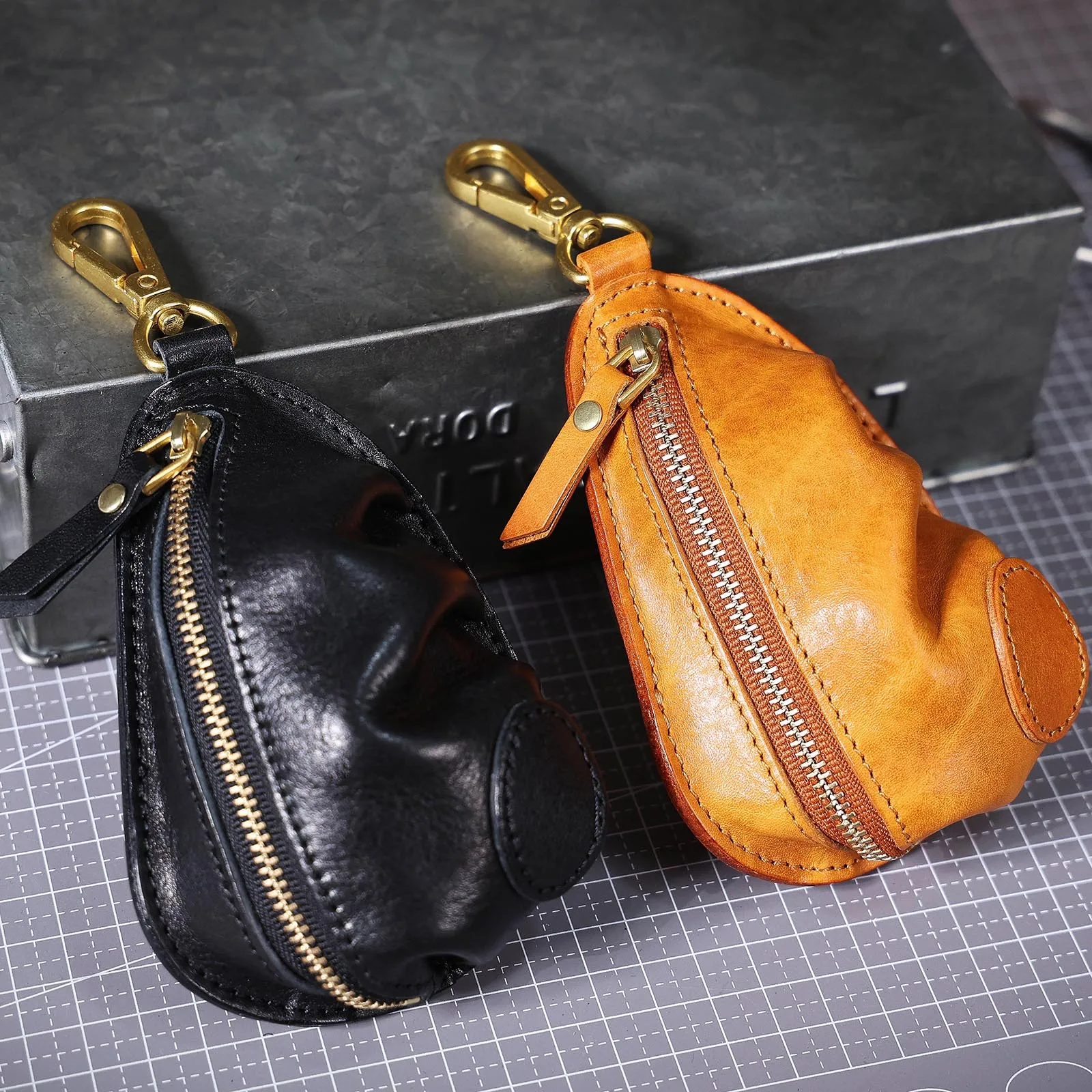 Echtleder Autoschlüsselhalter Unisex Casual Schlüsseltasche aus pflanzlich gegerbtem Rindsleder Gürteltasche für Münzen. – Detail 2