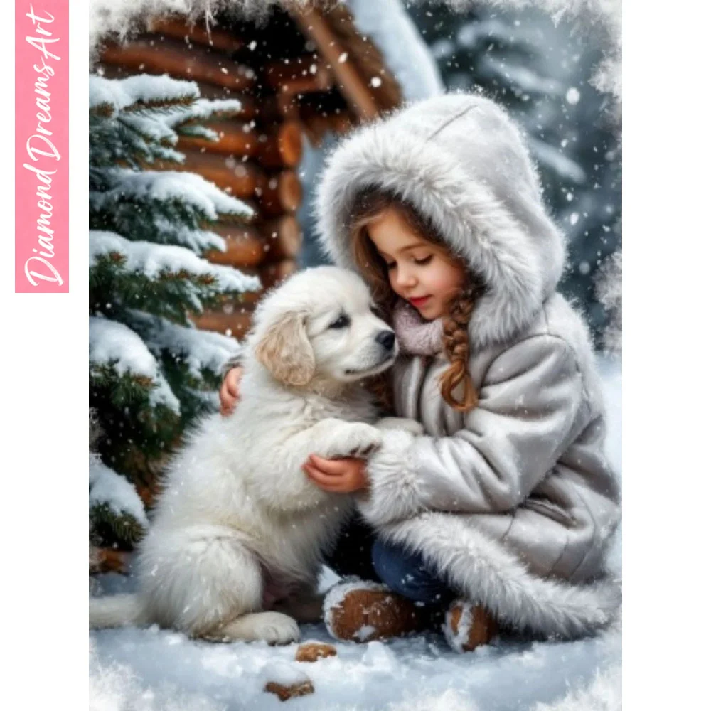 5D DIY Diamond Painting Girl And Dog Full Drill Mosaic Art E