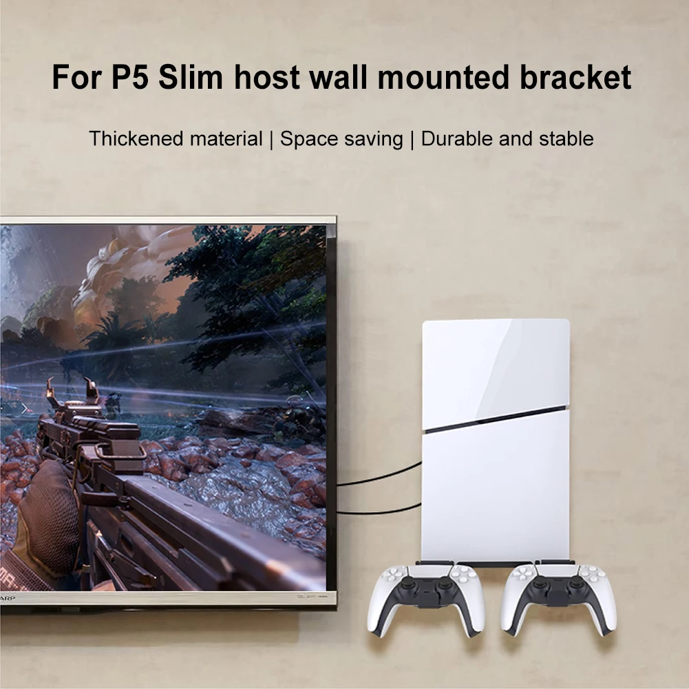 حامل تثبيت على الحائط مع حامل وحدة تحكم وحامل معلق على الحائط للإصدار الرقمي النحيف PS5 وإصدار القرص