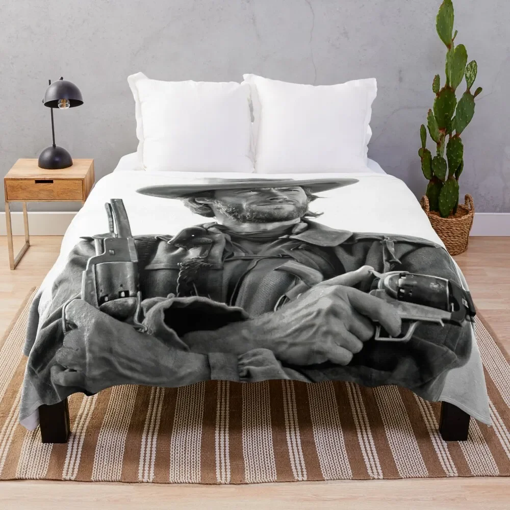 Clint Eastwood, Black and White, Vintage Cowboy Wall art Throw Blanket warm winter Furry Bed Vintage Blankets