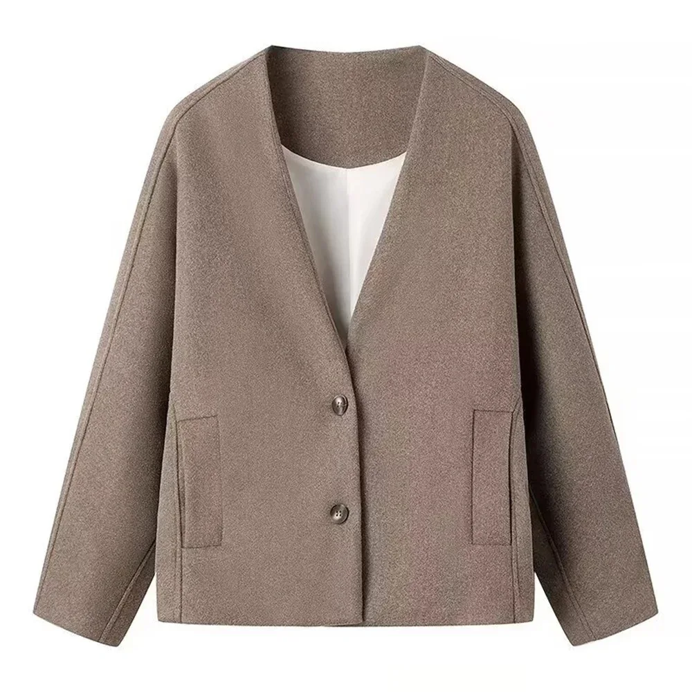 Elegant Women's Jacket Loose Double-breasted Long-sleeved Pocket Women's Jacket Jacket