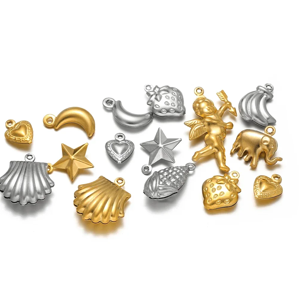 20pcs Stainless Steel Hollow Heart Star Angel Charms Pendant DIY Necklace Earrings Making Supplies Exquisite Jewelry Accessories