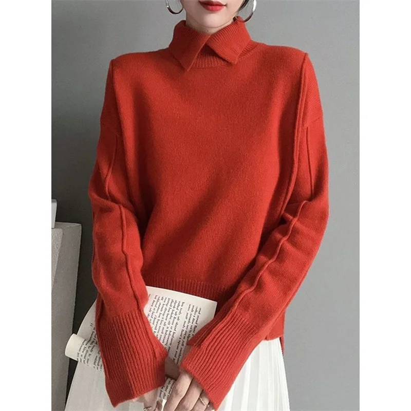 Autumn Long Sleeves Women Sweater Pullovers Knitted 2025 New Loose Female Knitwear Solid Color Fashion Ladies Knitting Sweaters