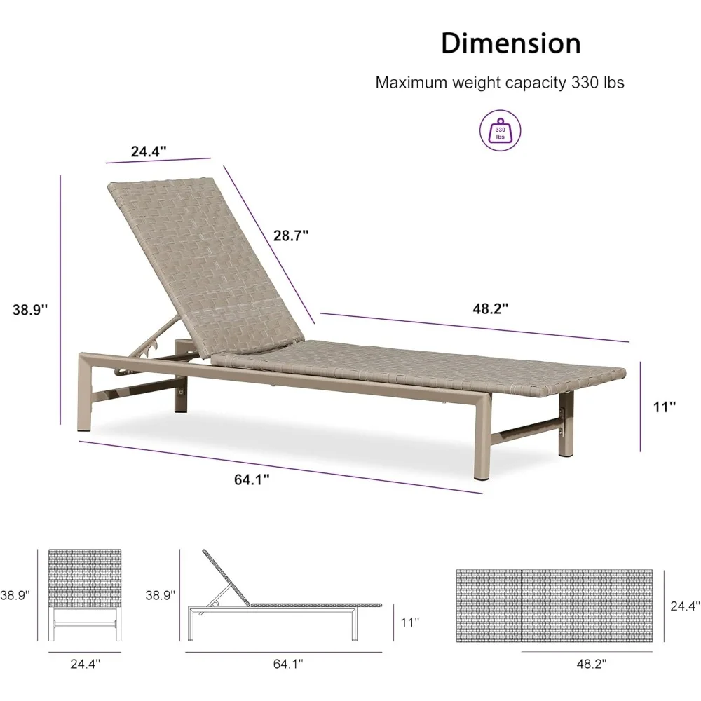 

«Набор шезлонгов из ротанга у бассейна: регулируемые плетеные стулья с откидной спинкой из 2 предметов для загара на патио»