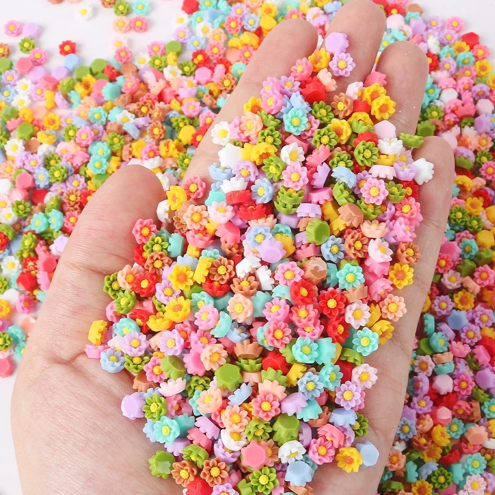 100Pcs Colorful  Resin magritte Flowers  Mixed 3D Resin Flower Nail Art DIY White Mini Florets Manicure Parts