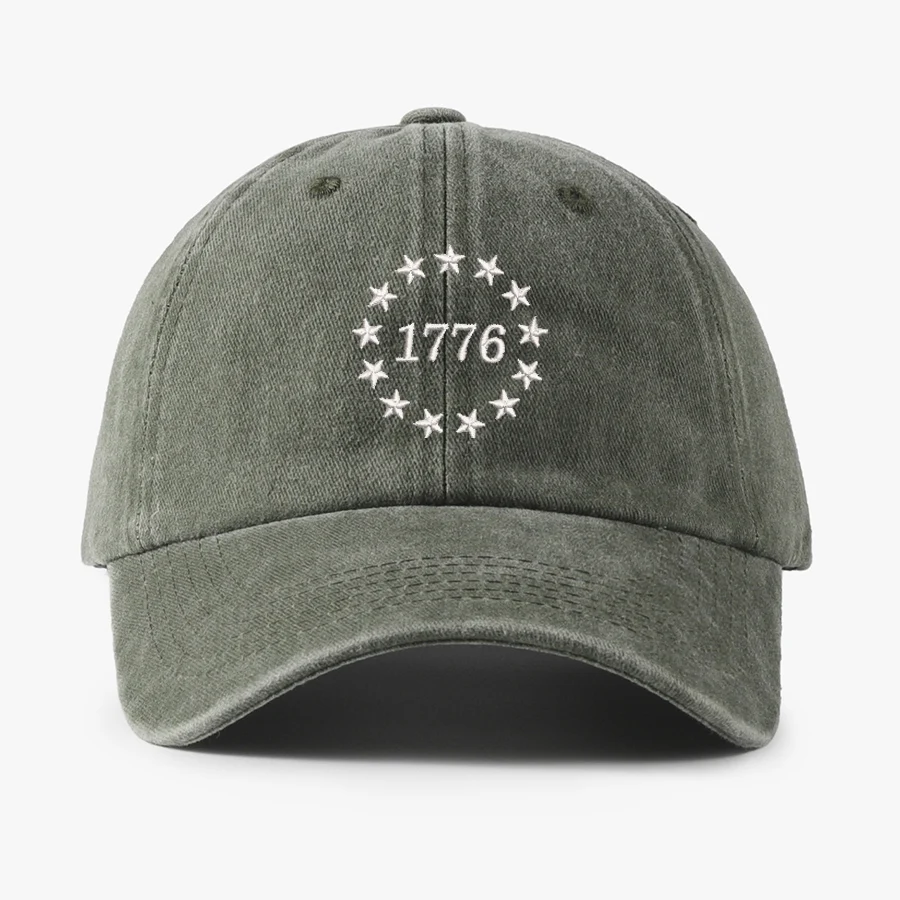 Embroidered U.S. 1776 Stars Washed cotton Baseball Caps for Men Women Adjustable Dad tongue cap
