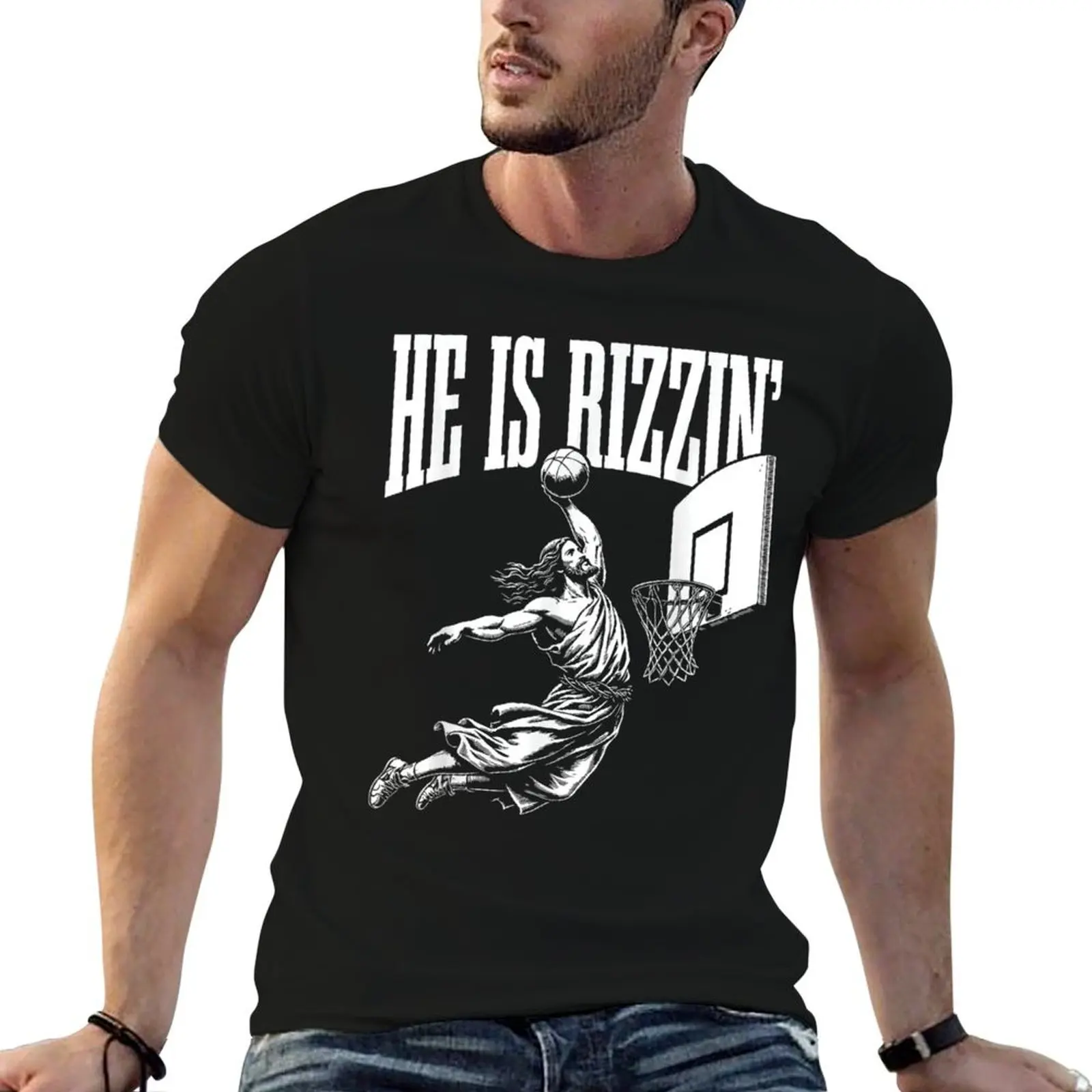 He Is Rizzin Funny Jesus Basketball Meme T-Shirt Holiday All Match T-Shirt