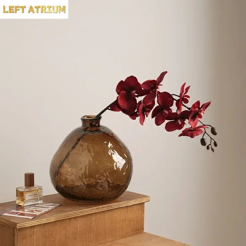 Transparent Brown Glass Vase Hydroponics Plant Pot Table Decoration Flowers Arrangement Floral Vases Room Aesthetic Decor