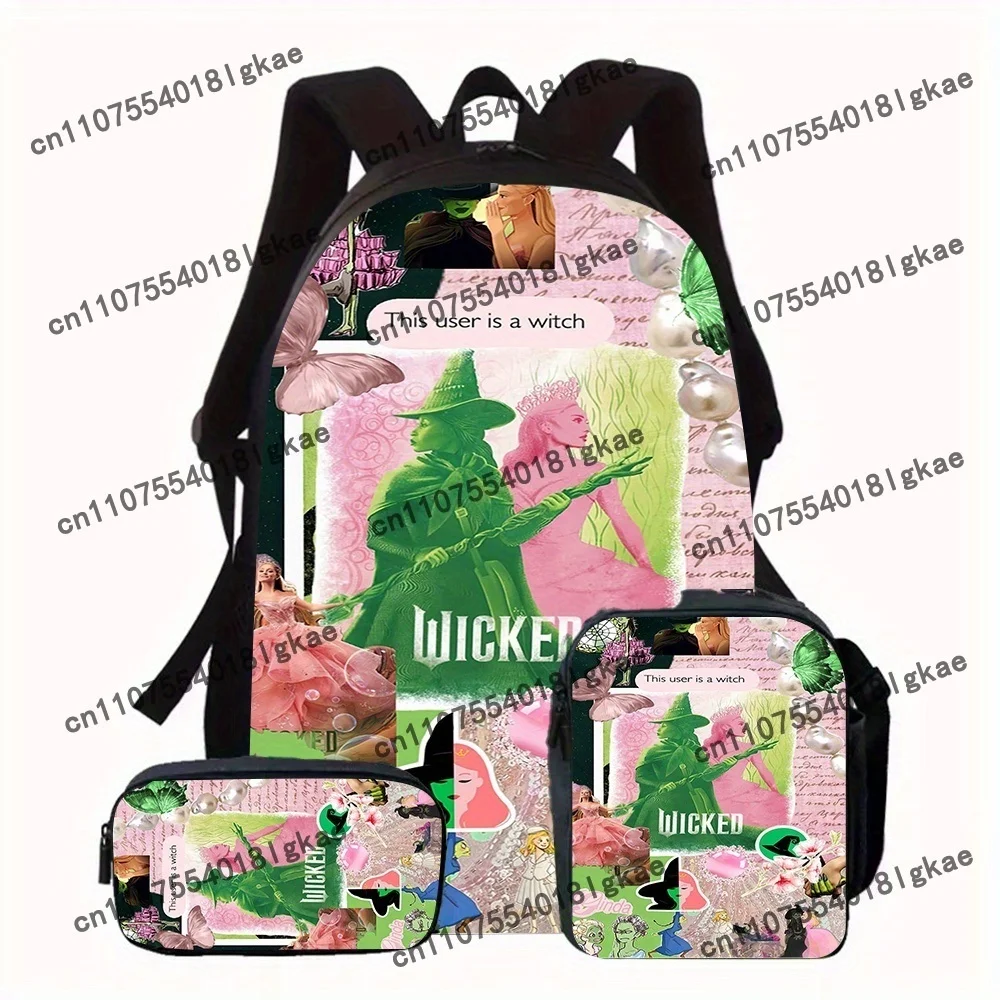 3pcs Wicked Themed Backpack Set - Includes Adjustable Strap, Lightweight, Foldable Design with Witch Hat & Star Motifs, Perfect