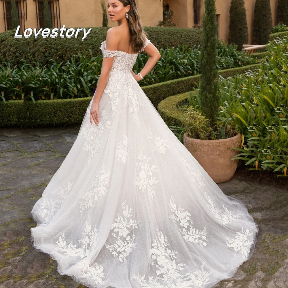 ที่กําหนดเองประณีต Sweetheart ชุดแต่งงานสายปิดไหล่ชุดเจ้าสาวปุ่ม Appliques Gowns Vestido De Novia