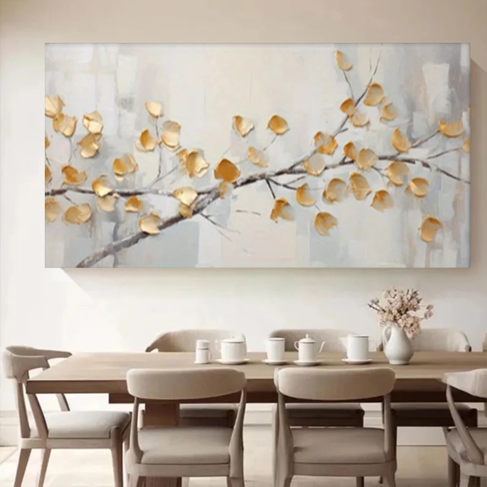 Hand-Painted Gold Oil Painting Sun Flower Decorative Art Modern Living Dining Room Back Wall Hanging Picture Porch Aisle Mural