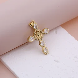 2024 Classic Versatile Gold Color Virgin Mary Zircon Cross Pendant DIY Necklace Bracelet Jewelry Making