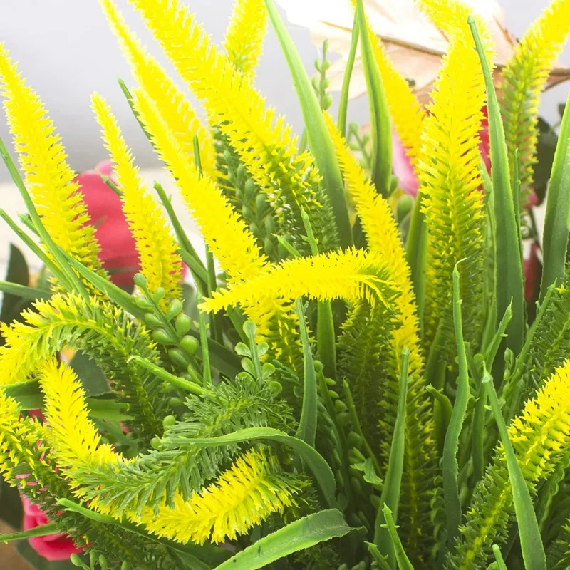 BAAD 10 pacchi Piante artificiali Erba da esterno con fiori Resistente ai raggi UV Verde Giardino Portico Finestra Decorazione della scatola