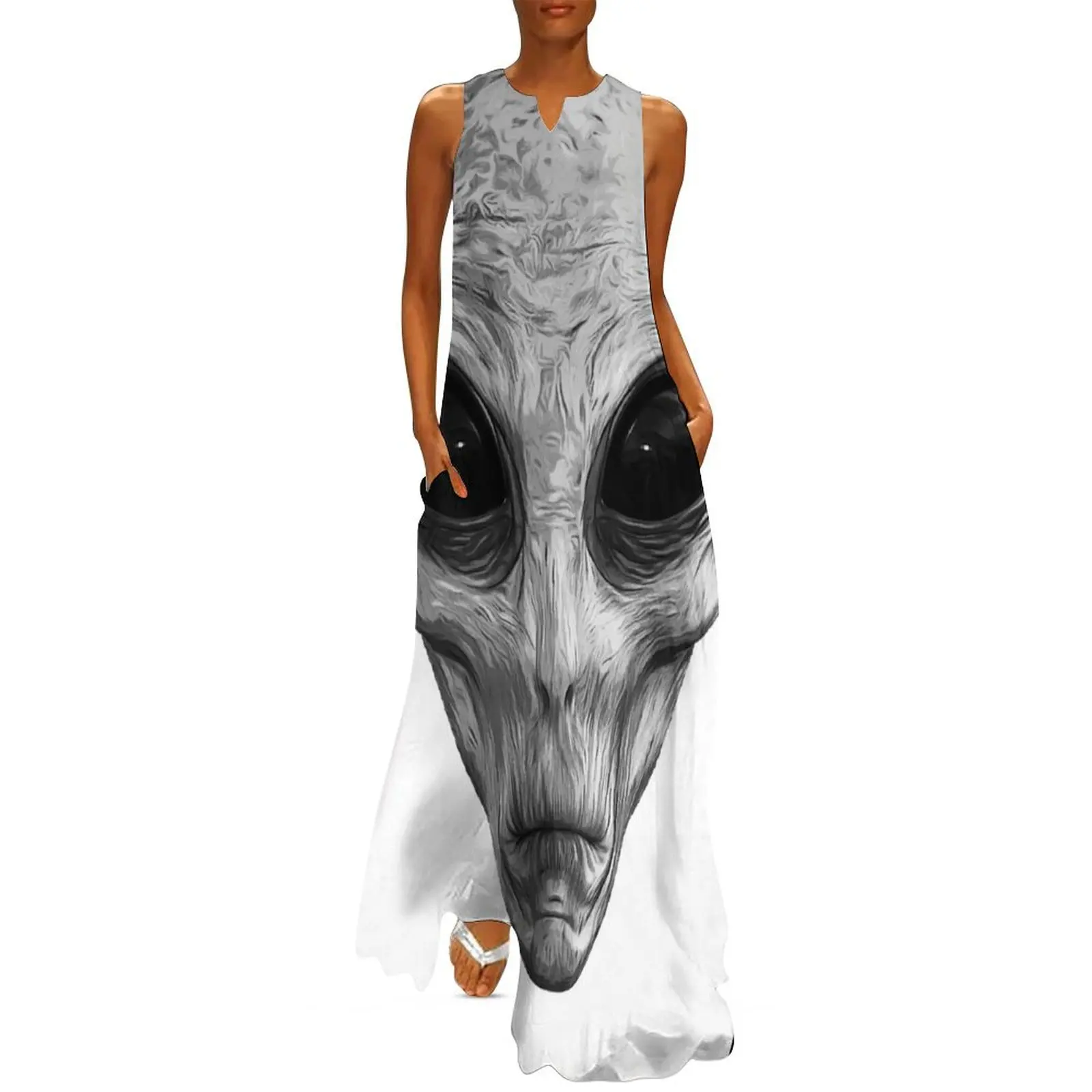 Alien Ufo Portrait black and white Long Dress Woman dresses summer women's suit Dress