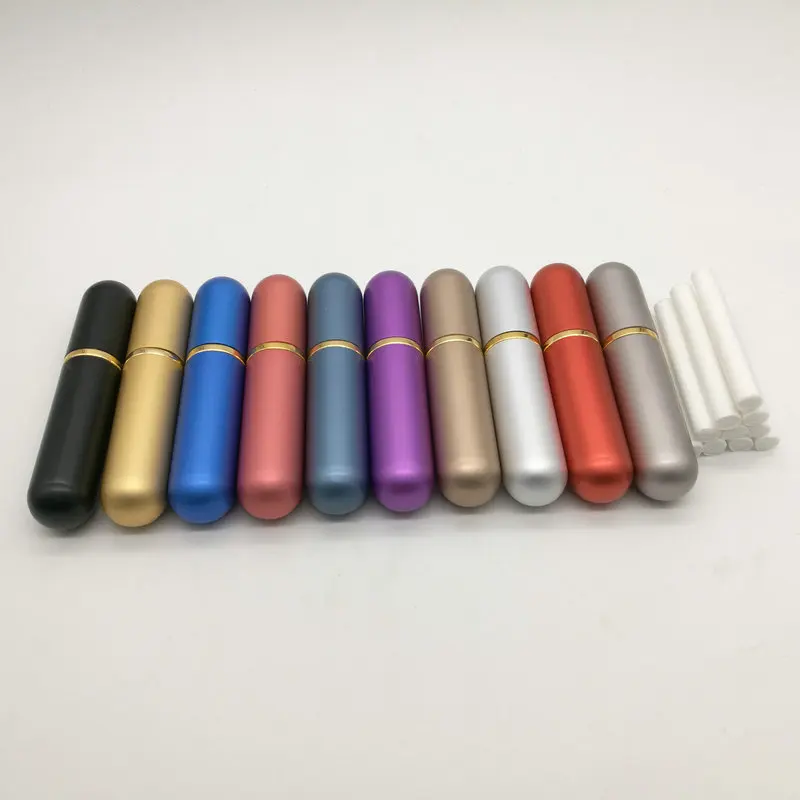 12/24/36/48/60pcs Empty Aluminum Nasal Inhaler Tube Aromatherapy Essential Oil Metal Inhaler Tubes with Good Quality Wicks