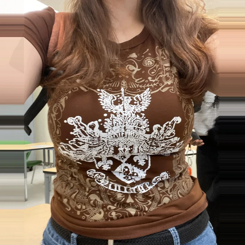 女性用半袖グラフィックプリントTシャツ,ヴィンテージのフェアリーグランジセーター,薄いセーター,原宿セーター,レトロなショートトップ,y2k