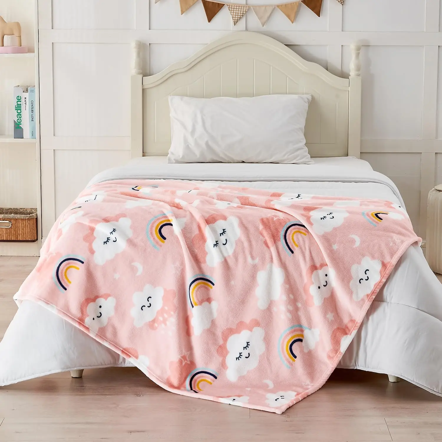 VIKAMA Cute cloud print children's blanket, suitable for boys and girls, soft and comfortable blanket, machine washable