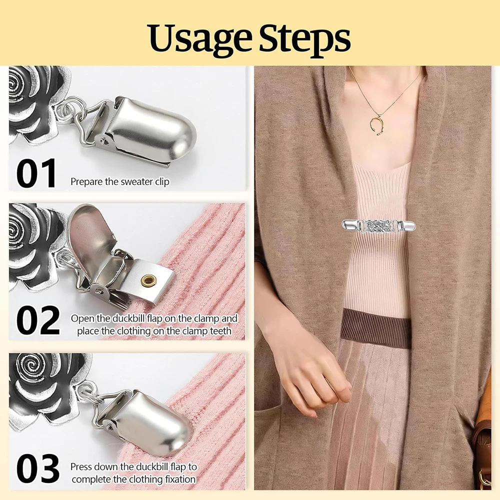 Clips de pull rétro, pinces vintage pour robes, clips pour l'arrière des chemises, pinces pour châles, pour différents vêtements féminins