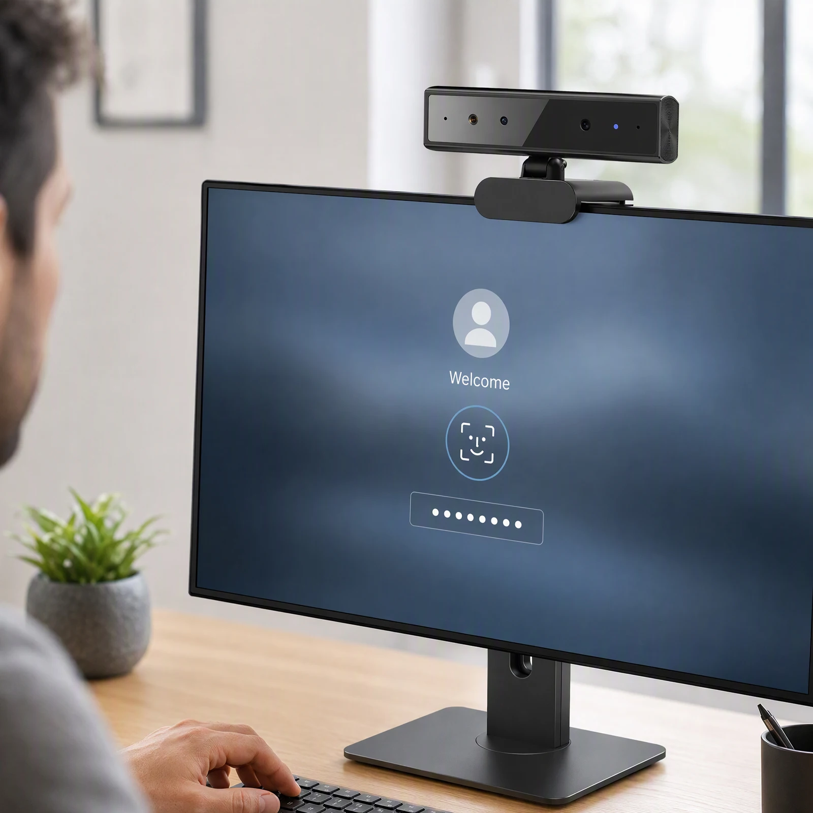 2K 5MP Facial Recognition Webcam for Windows 10 11 Windows Hello Type-C Driver-Free Instant Unlock Built-in Microphone