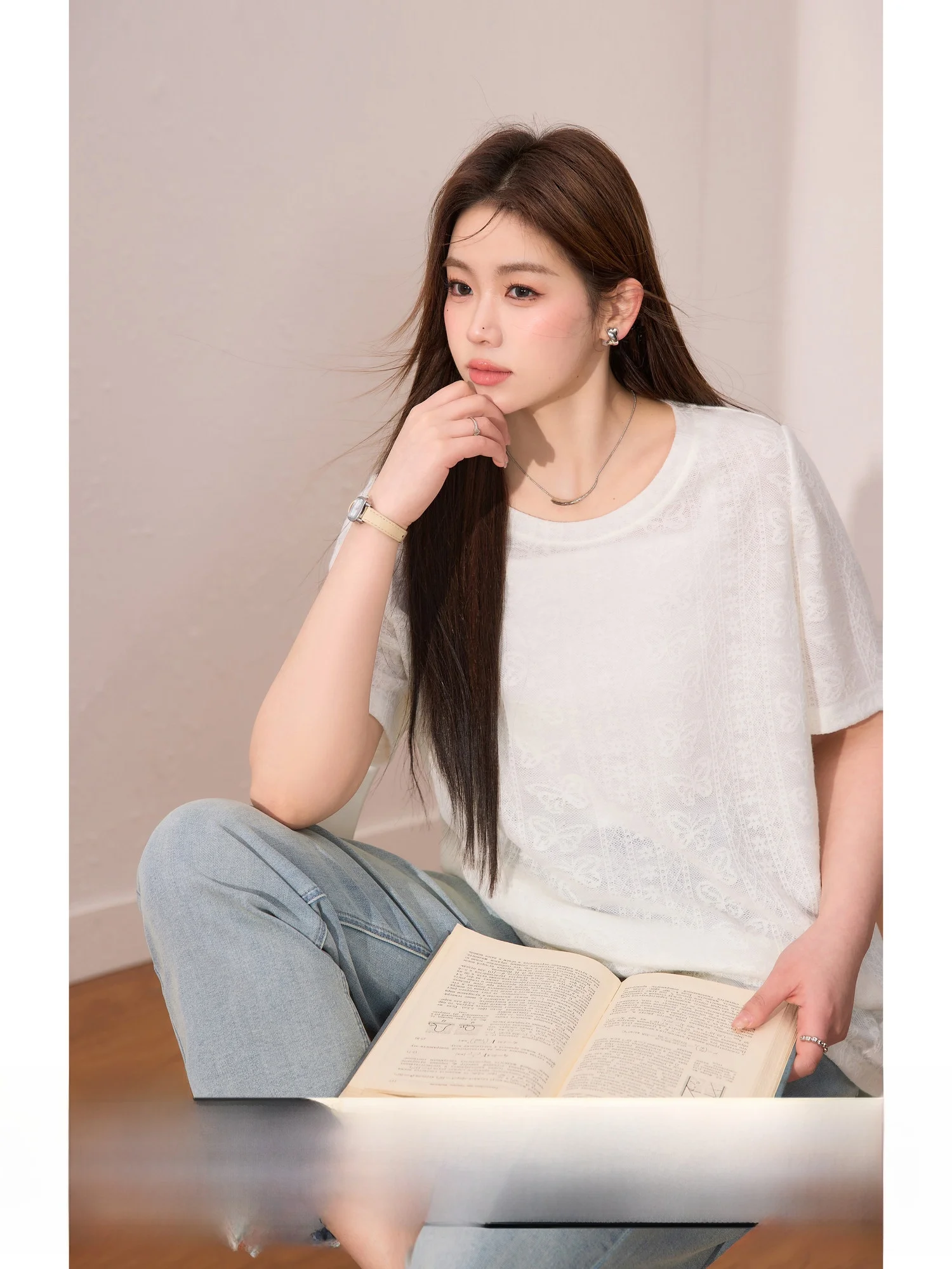 

Blue Language plus Size Women's Ele Breathable Lace ort Sve T-irt Summer Loose Slimming Versatile Commute Sle