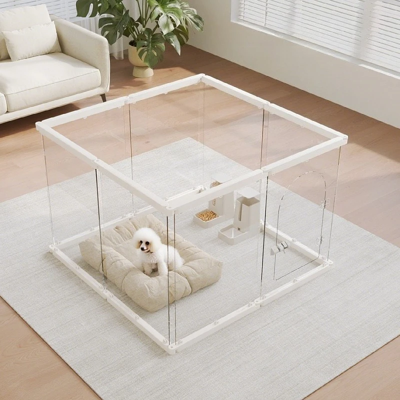 Transparent Dog Playpen with Door Indoors Acrylic Dog Fence Bed Surrounded Dogs Security Barrier Puppy Child Safety Barrier view 2