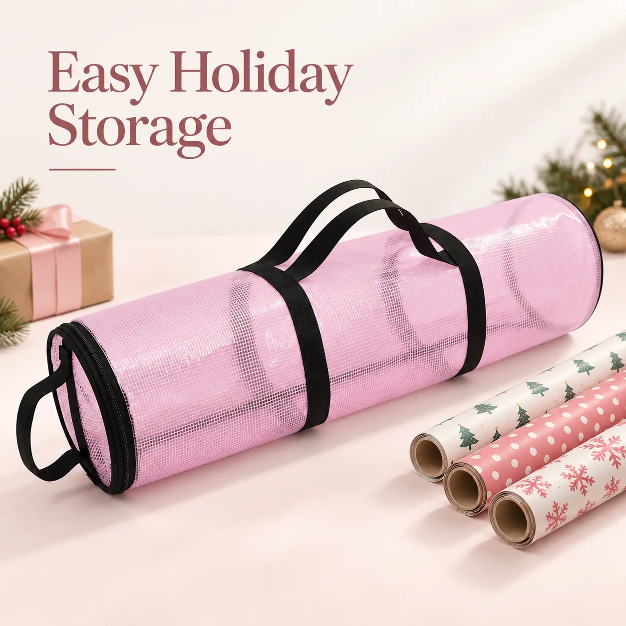 Pink Storage Bag 5ps hristmas Wrapping Paper Transparent Roll Organizer Family Gift Wrap Holiday Storage And Halloween Party