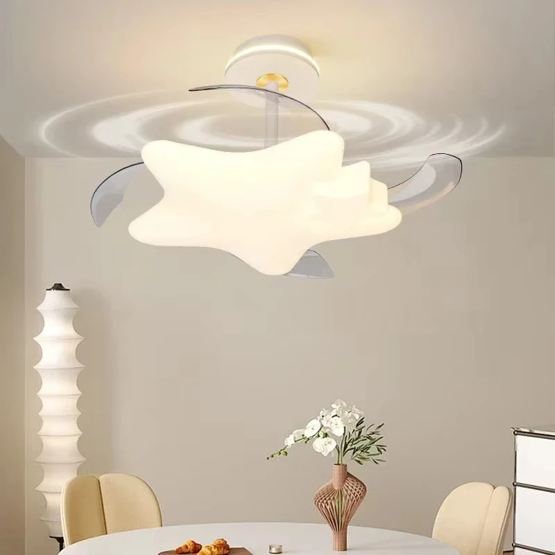 White Pumpkin Flower Cloud Ceiling Light With Fan for Children Bedroom Modern Dimmable Led Lamp Living Room
