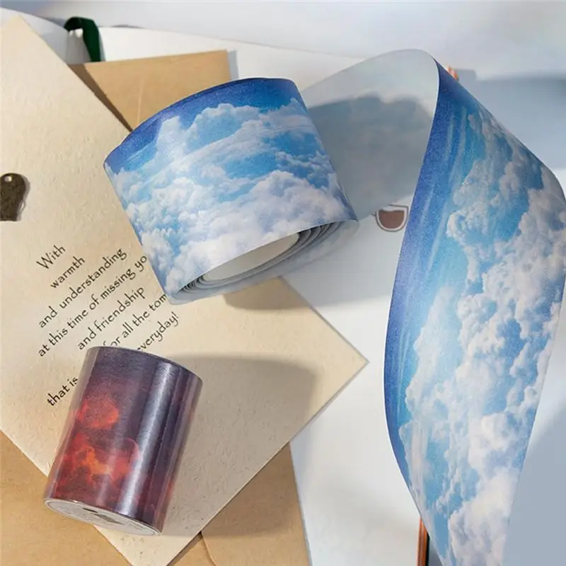 6Pcs Washi Paper Tape Decorative Adhesive Tapes Vintage Clouds In The Sky Suitable For Bullet Journal Supplies