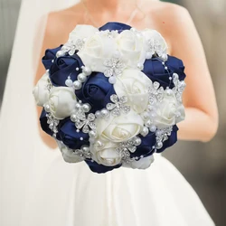 1pc/lot  Navy Blue Wedding bride Bouquet with rhinestone pearl for wedding party