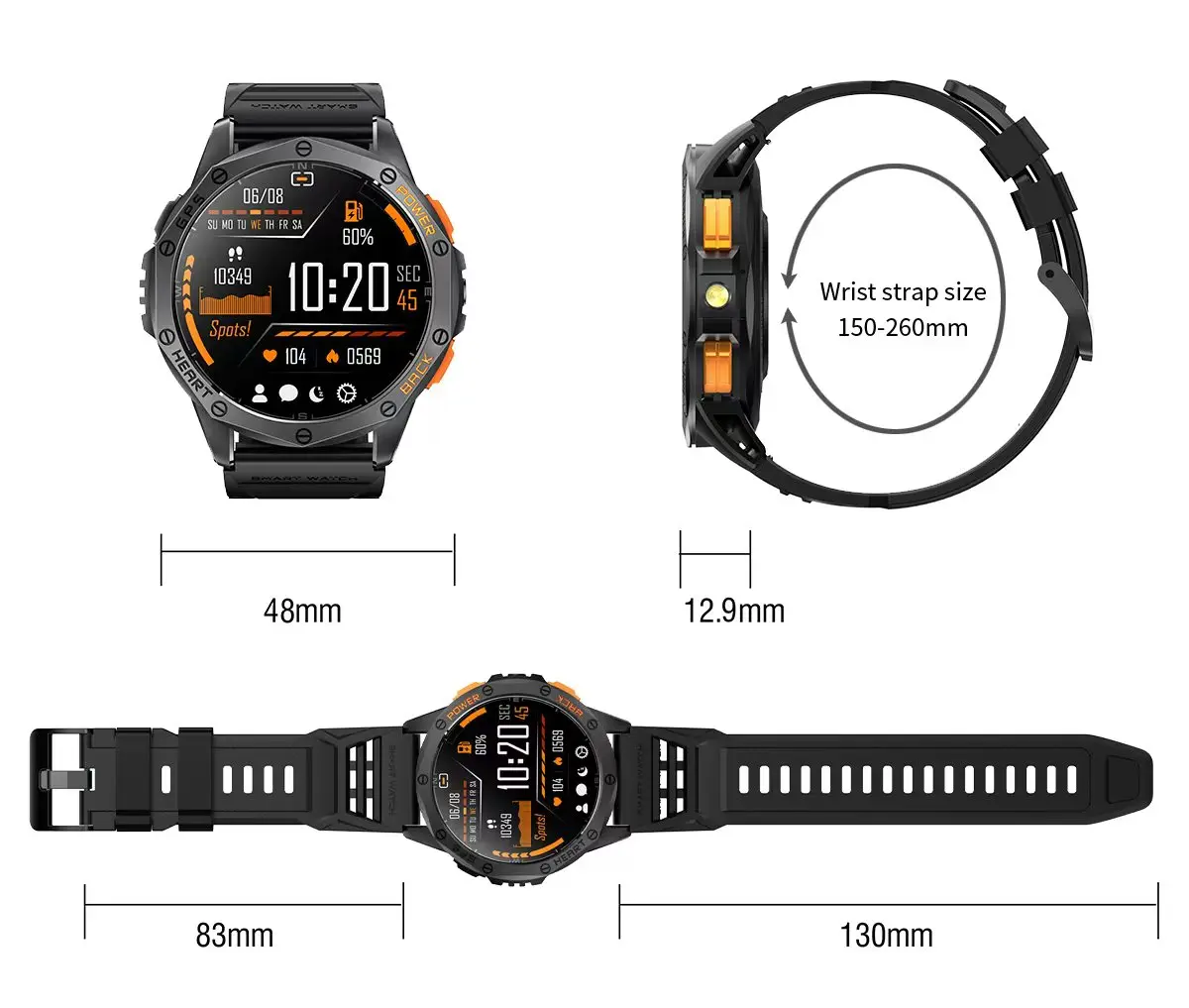 ساعة ذكية 1.43 بوصة مستديرة Amoled LED مصباح يدوي مقاوم للماء تحكم بالموسيقى GPS ساعة ذكية رياضية للرجال