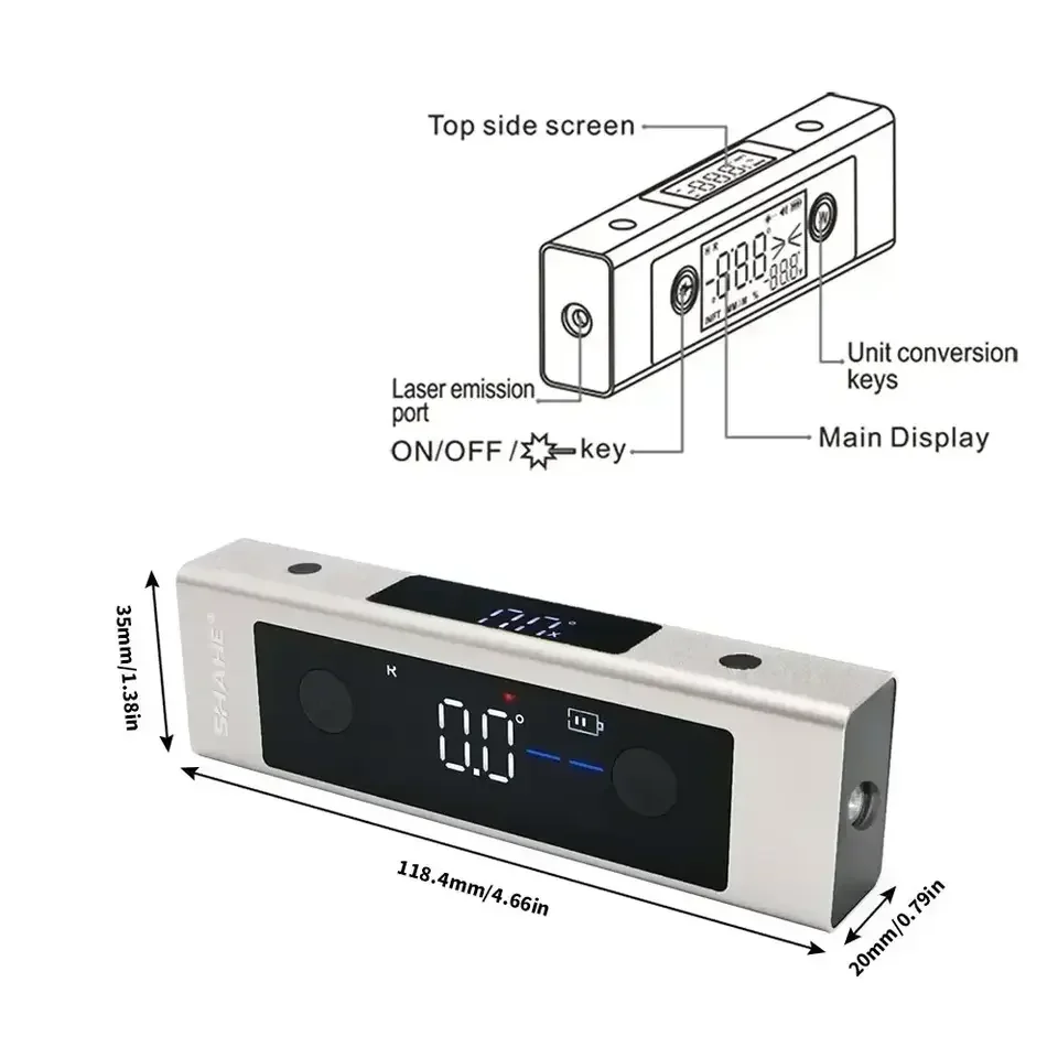 Protractor Angle Measure Laser Ruler with Bi-directional Red Light Marking Dual-Screen Angle Finder