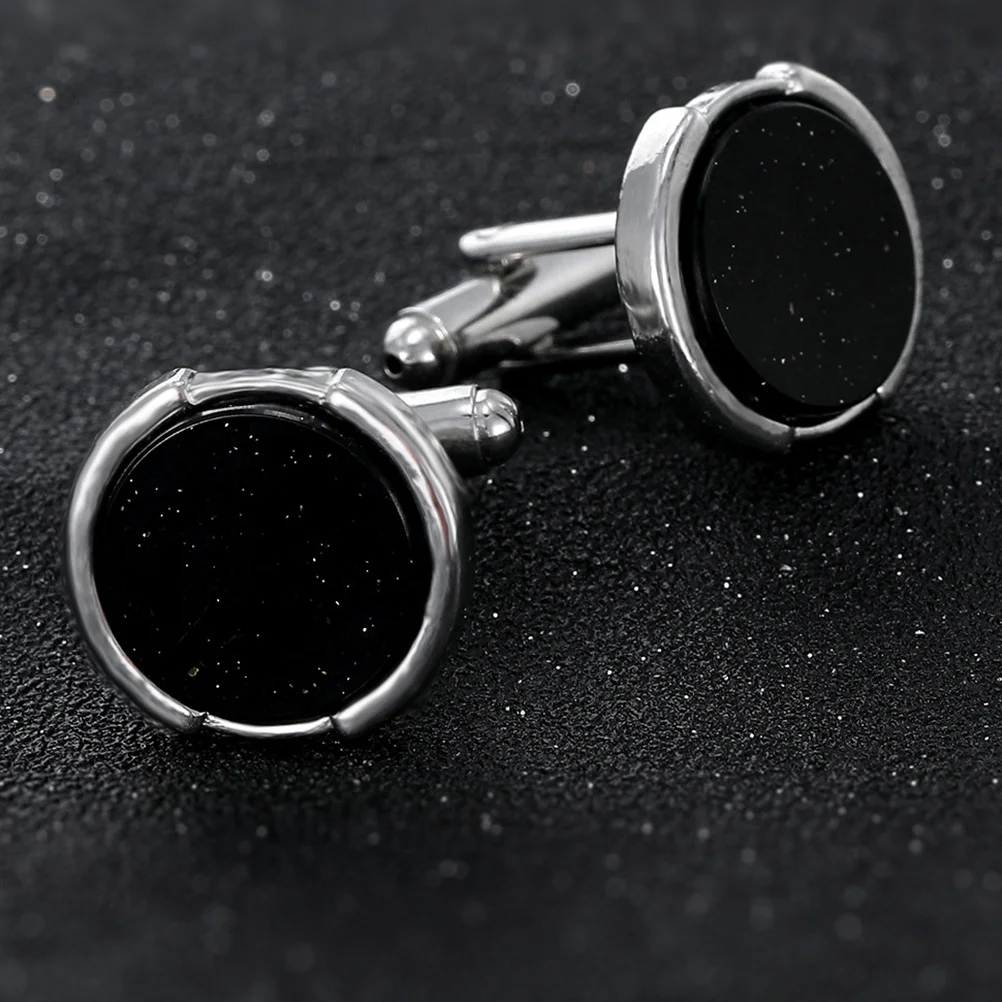 

1Pair Round Black Cufflinks Men French Cuff Dress Shirts Fashionable Elegant Business Wedding Formal Wear Mens French Cuff