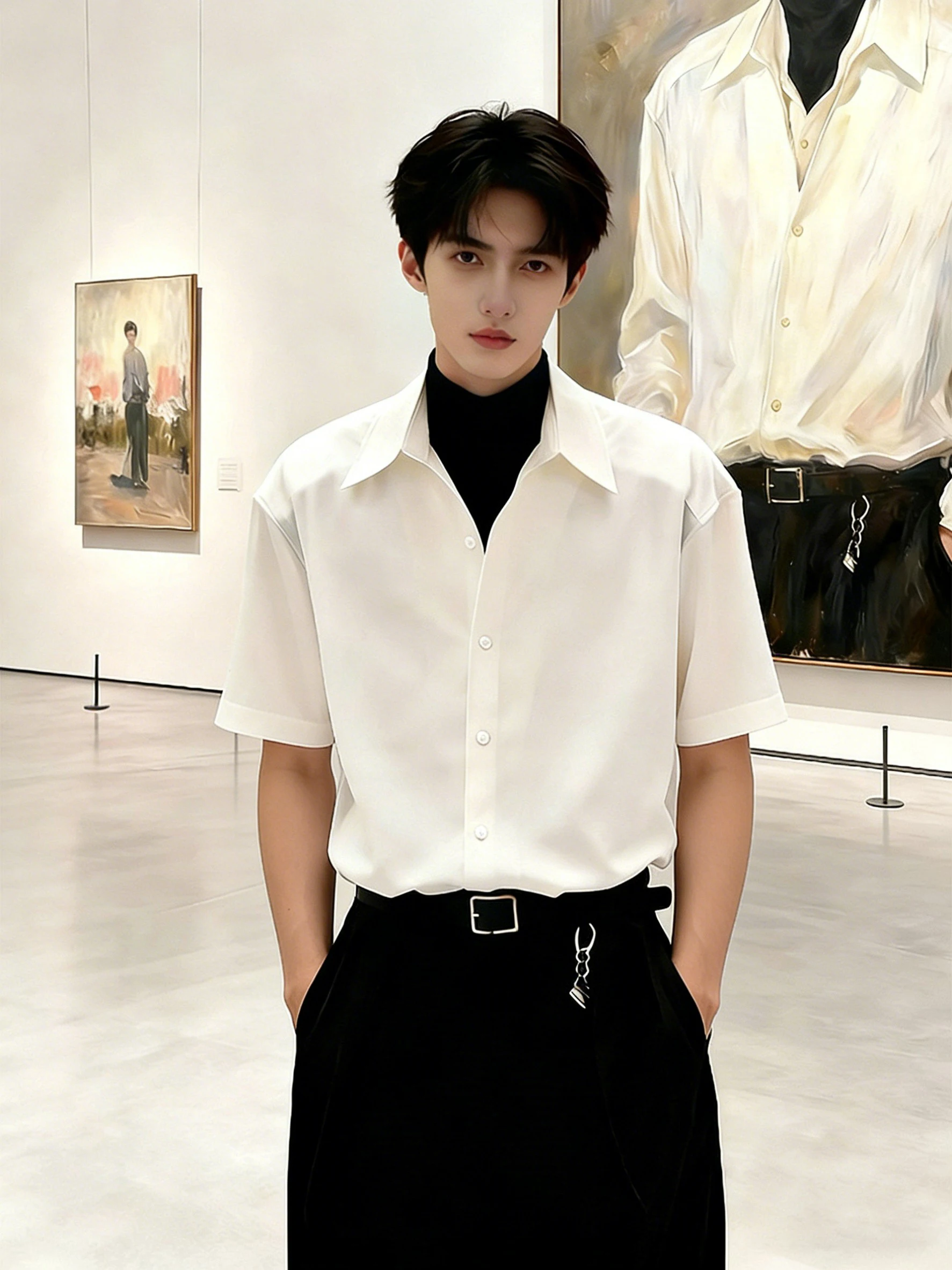 

White Ice Silk Short Sleeve Shirt Men's Summer Quick Dry High Sensation Inner Wear T-Shirt Lightweight Maturity JK Shirt Coat