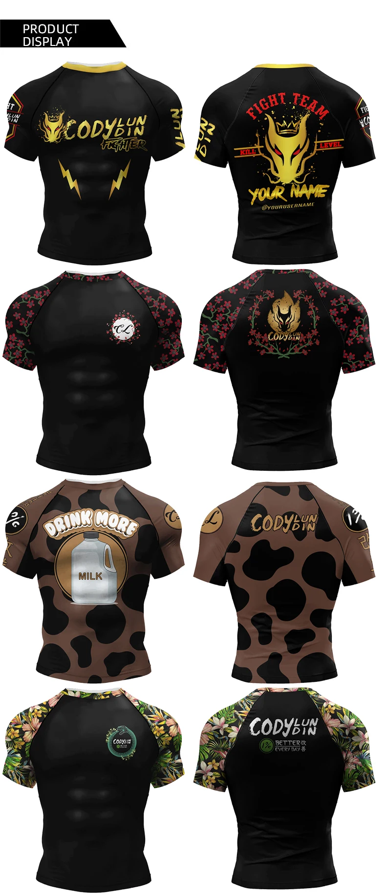 Personal Popular Design Sublimation Short Sleeve Black No Gi BJJ Jiu Jitsu Rashguard Fight BJJ Mma Rash Guard Shirts For Men