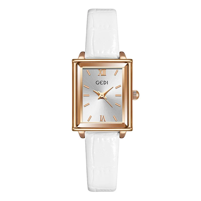 Simple Quartz Watches for Women Top Quality Luxury Brand GEDI Leather Wristwatch Rectangle Clock Dial Ladies Dress Accessories