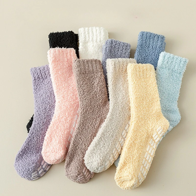 10 pairs of coral fleece women's simple comfortable socks thickened fleece for autumn  winter sweat absorbing casual warm socks