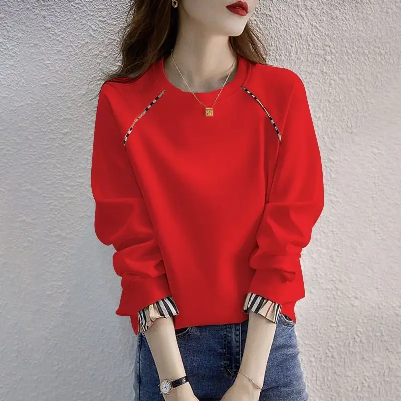 Dünne Reine Baumwolle Sweatshirt Frauen Frühling Herbst Koreanische Version Hatless Pullover Langarm Rundhals Gefälschte Zwei Stück Top